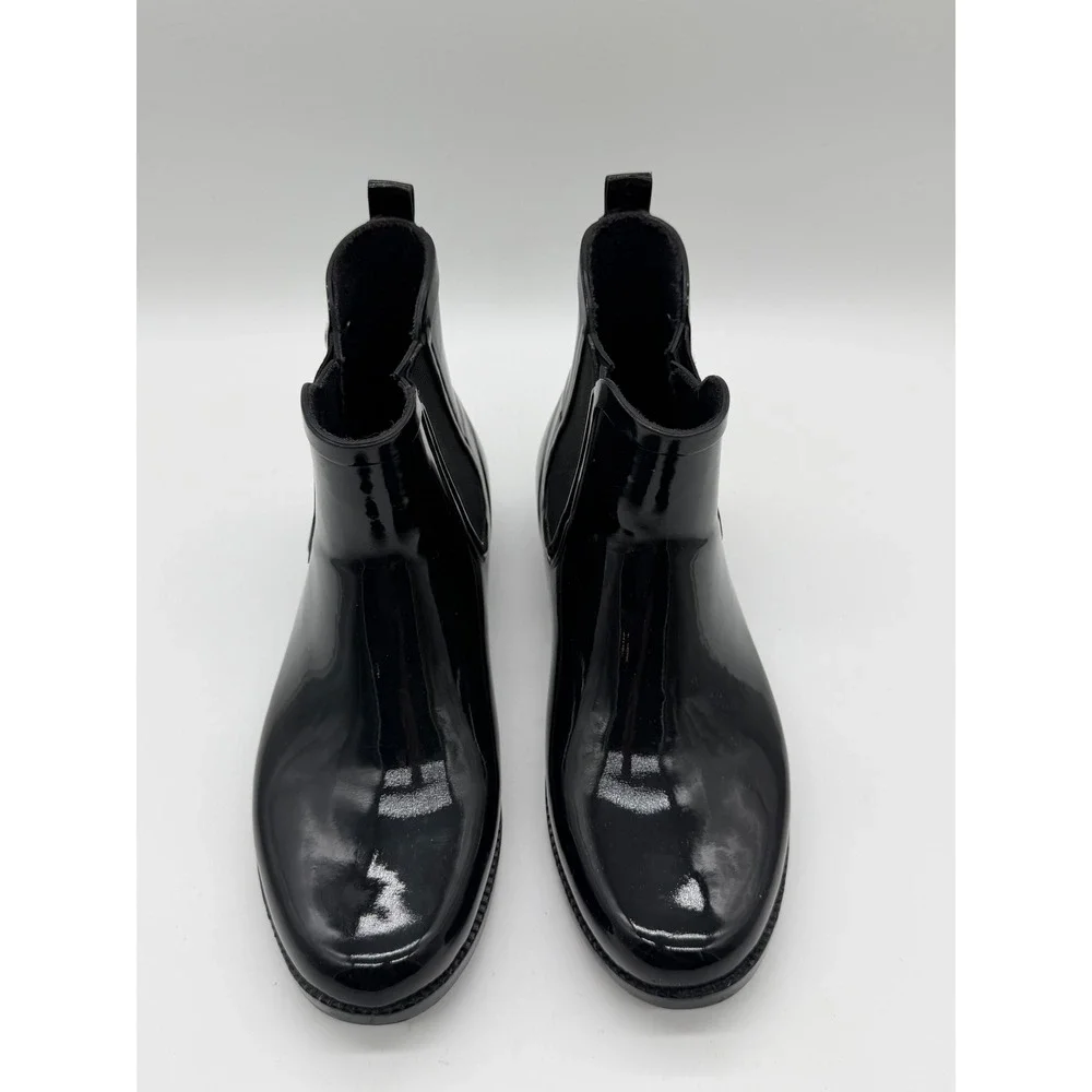Michael Kors Ridley Black Shiny Rubber Chelsea Rain Boots‎ Womens 9 MK Logo